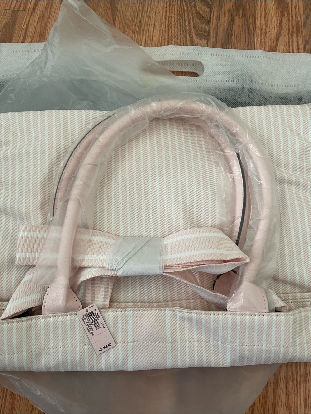 Victoria's Secret Light Pink Striped Tote with Shoulder Strap - Picture 3 of 5